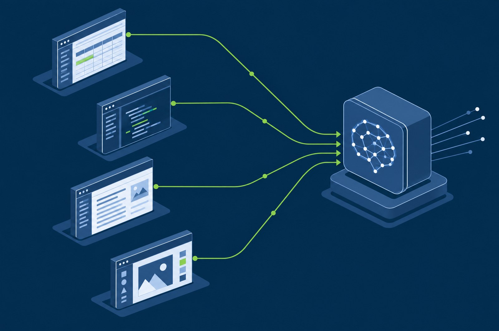 Traffic from workstations to external AI services being identified and attributed to the originating process, alongside monitoring of local model files