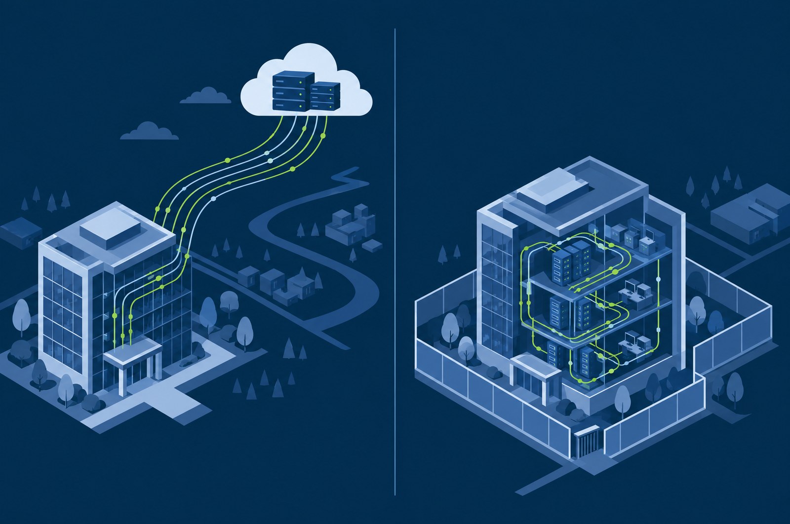 A comparison of two delivery models: telemetry leaving for a vendor cloud on one side, and the whole stack including the AI running inside the customer’s own perimeter on the other